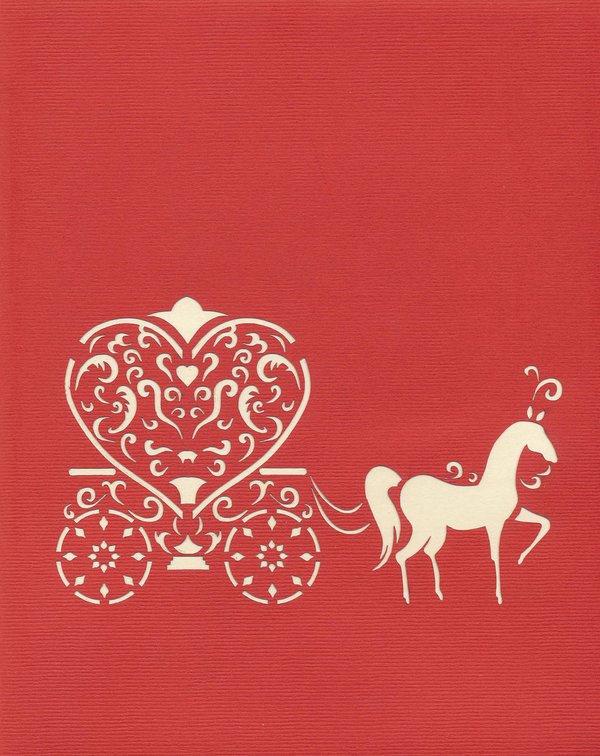 Hochzeit - Pferdekutsche mit 4 Pferden und Herzen (rot/weiß)