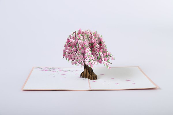 Pop-Up Karte Kirschblüten Baum - 3D Geburtstagskarte mit Sakura Blüten .