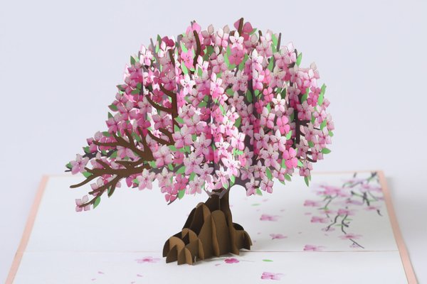 Pop-Up Karte Kirschblüten Baum - 3D Geburtstagskarte mit Sakura Blüten .